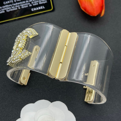 18K CC Pearl Diamond Transparent Cuff Bracelet