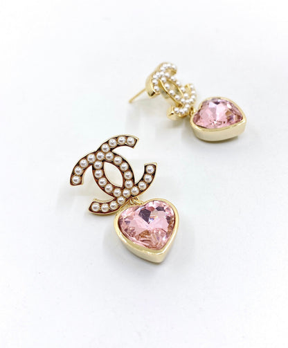 Boucles d'oreilles en cristal coeur rose 18 carats CC