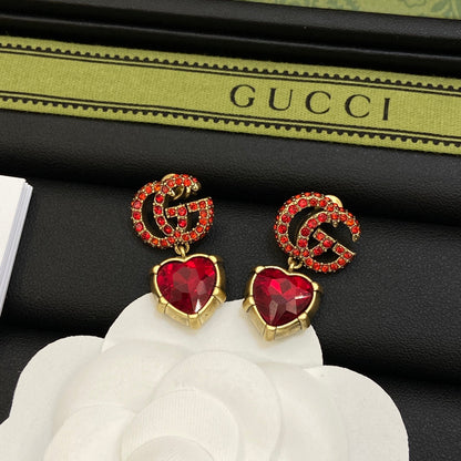 Boucles d'oreilles en cristal rouge Double G 18 carats