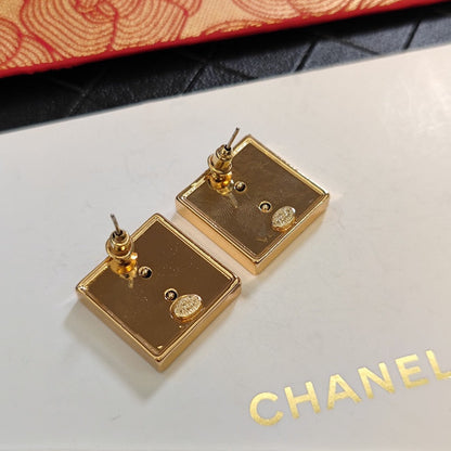 18K CC Black Square Earrings