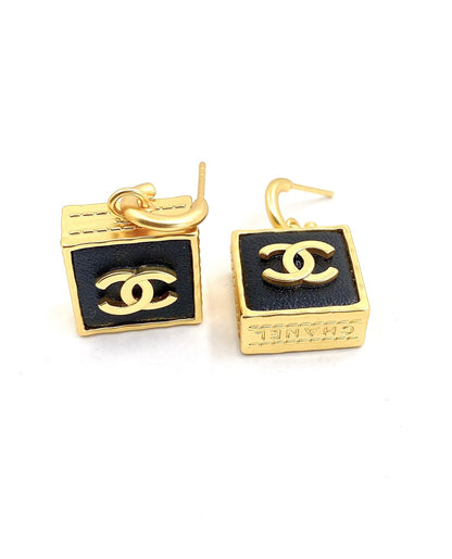 18K CC Black Bag Pendant Earrings