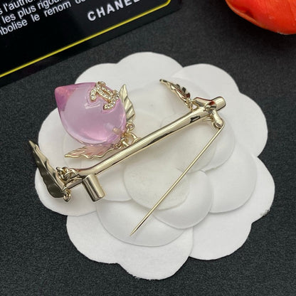 18K CC Pink Crystal Heart Brooch