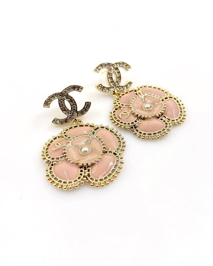 18K CC Pink Flower Earrings