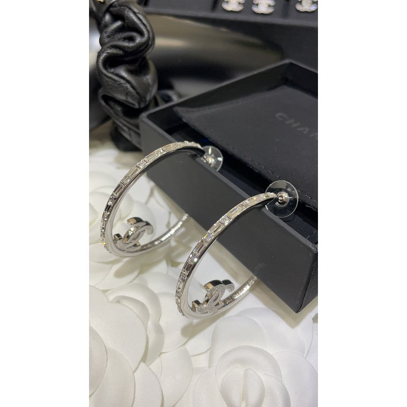 18K CC Hoop Diamond Earrings