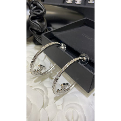 18K CC Hoop Diamond Earrings
