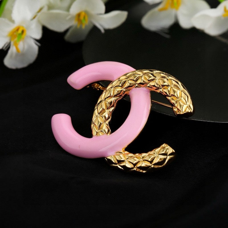 CC Pink & White Resin Gold Brooch