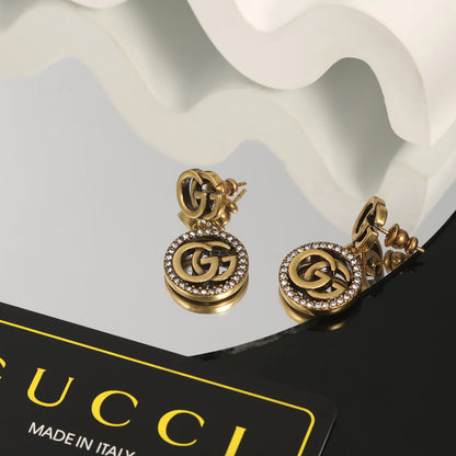 18K Double G Crystals Vintage Earrings