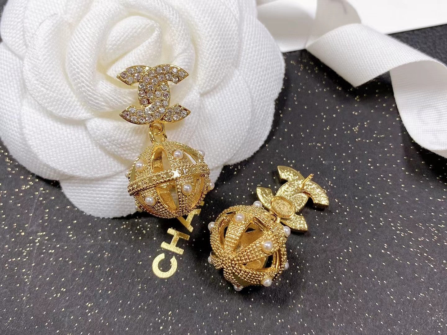 18K CC Ball Drop Earrings