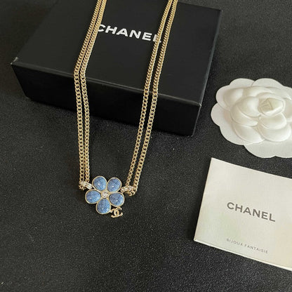 18K CC Blue Gold Camellia Chain Necklace