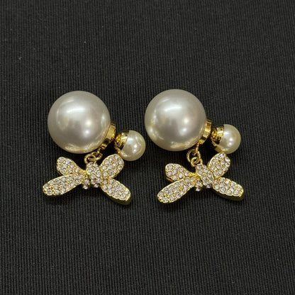 18K CD Bow Diamond Gold Earrings