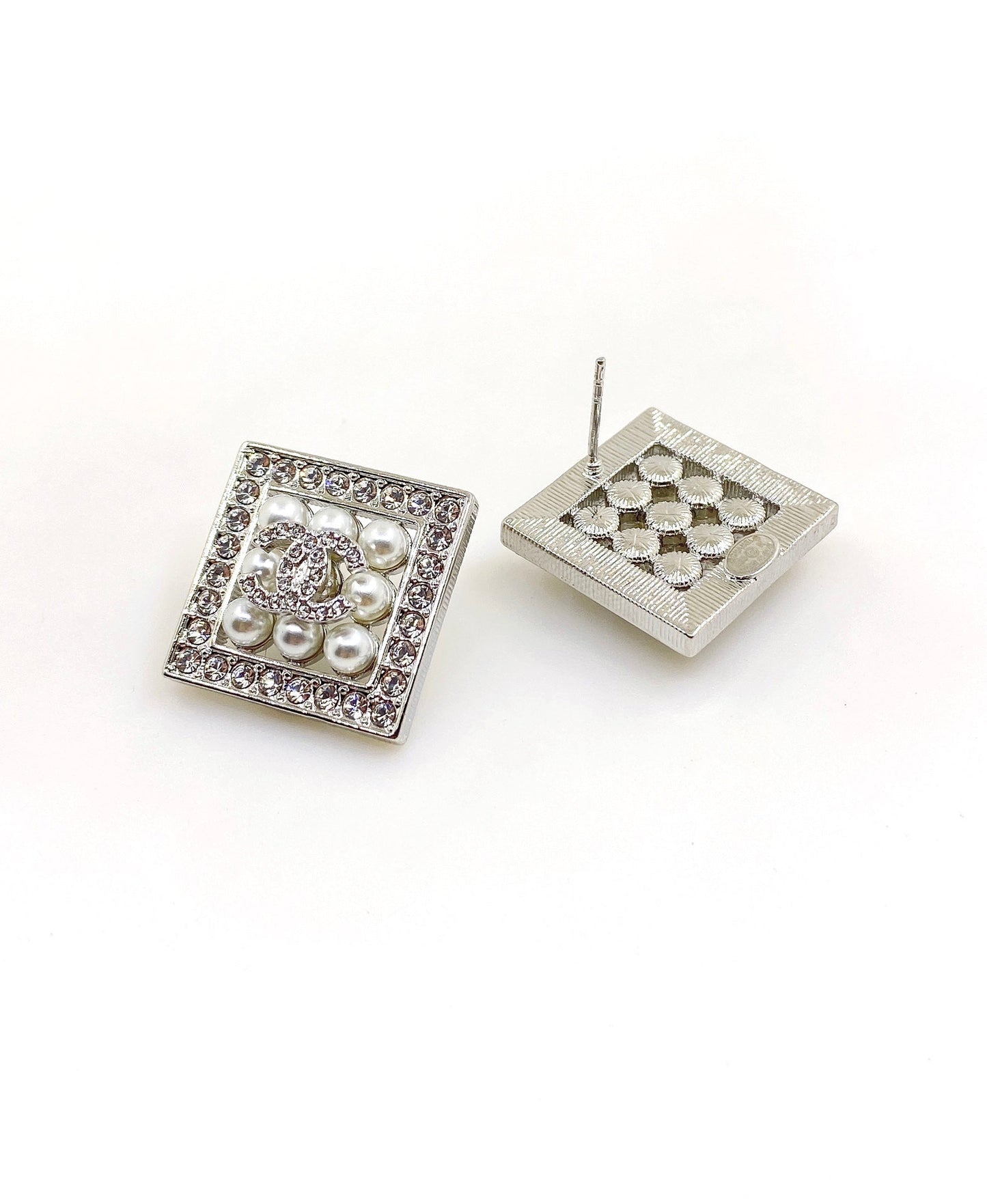 18K CC Square Diamond Earrings