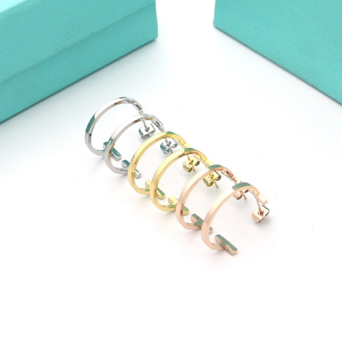 18K T Hoop Earrings