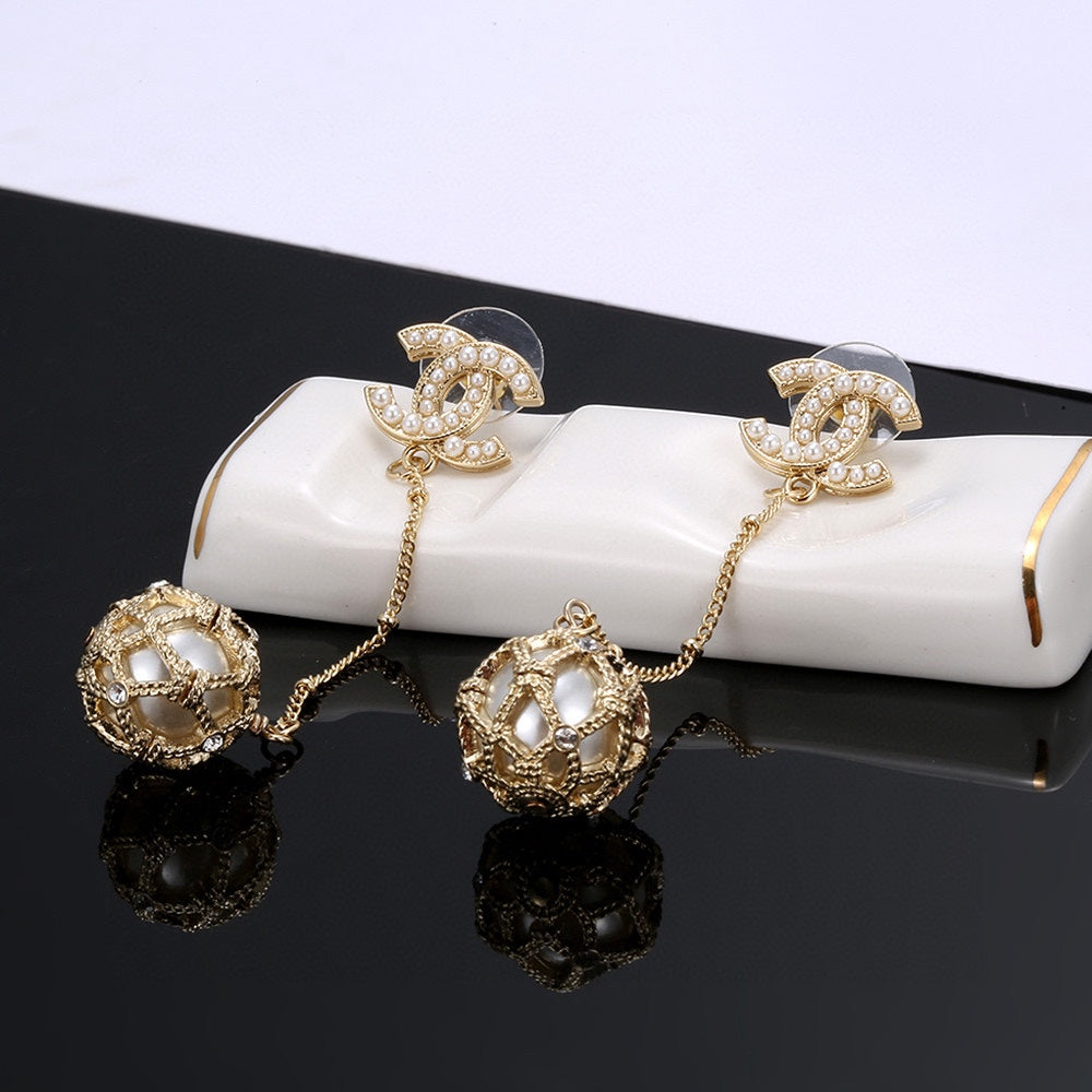 18K CC Pearl Long Earrings