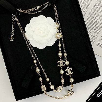 18K CC Long Diamond & Pearl Necklace
