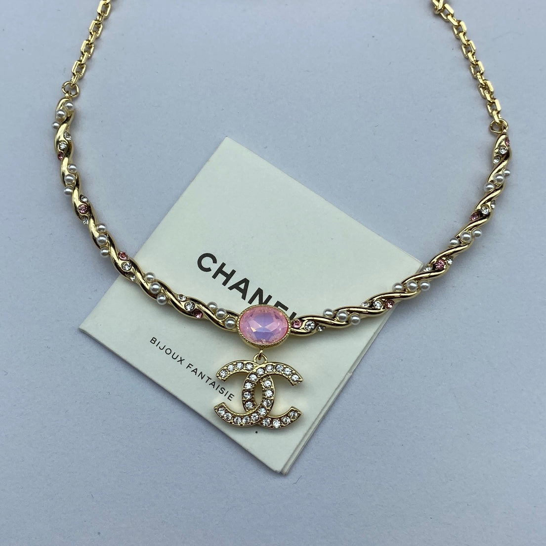 18K CC Pink Crystal Necklace