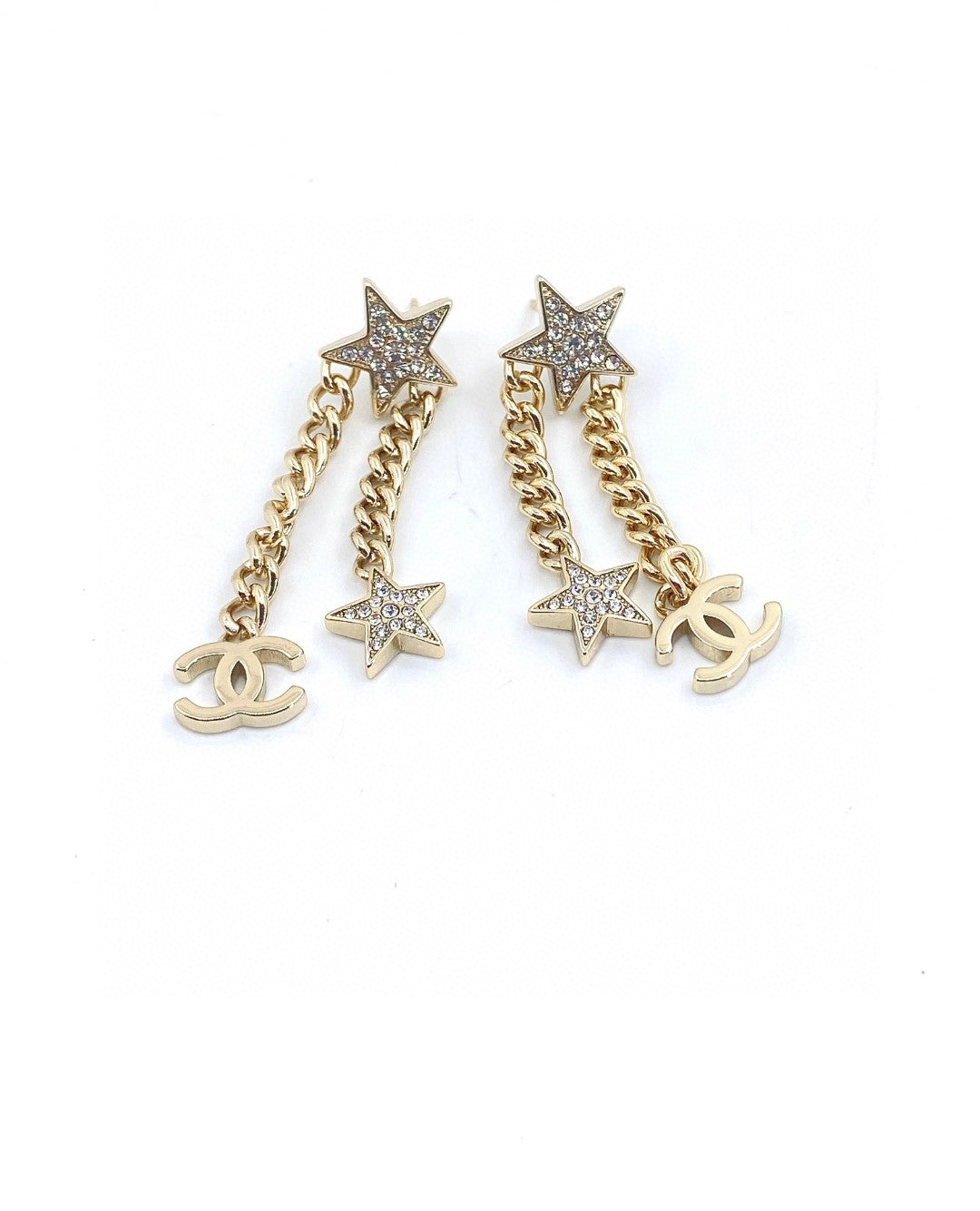 Boucles d'oreilles longues diamants étoiles CC 18 carats