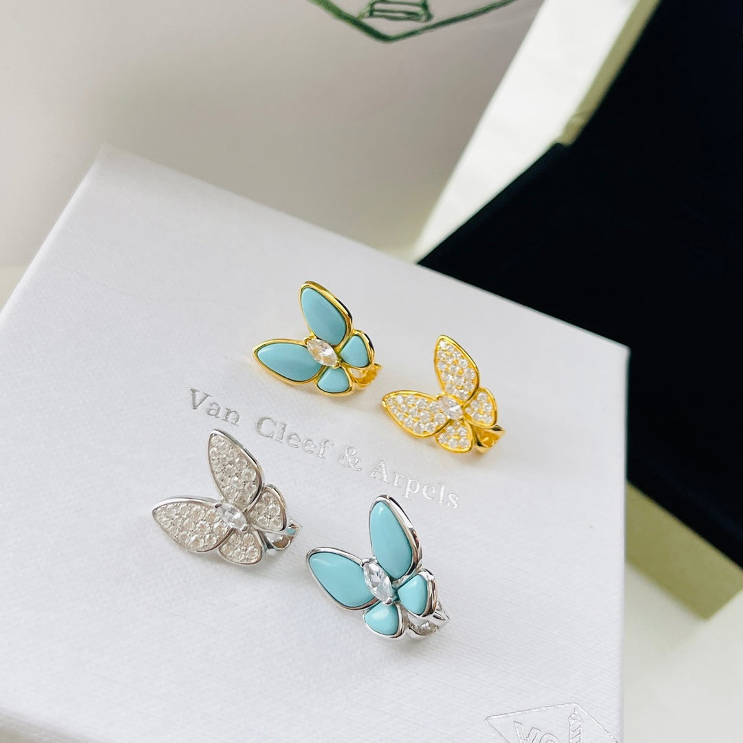 Boucles d'oreilles deux papillons turquoise 18 carats