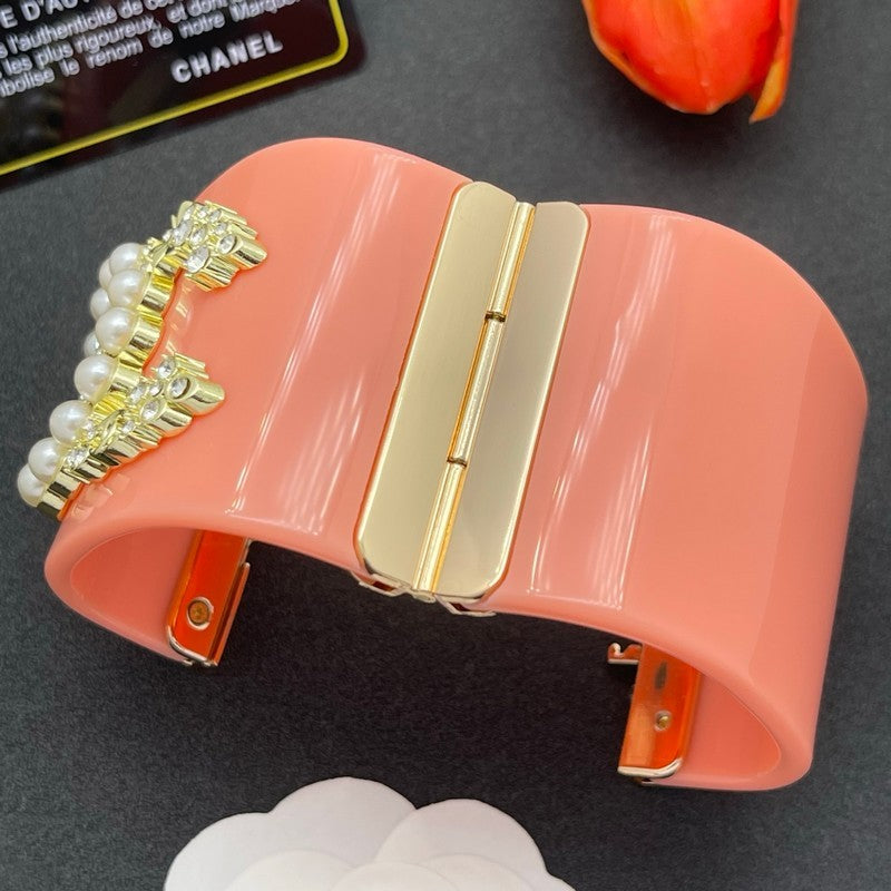 18K CC Pearl & Diamond Pink Cuff Bracelet