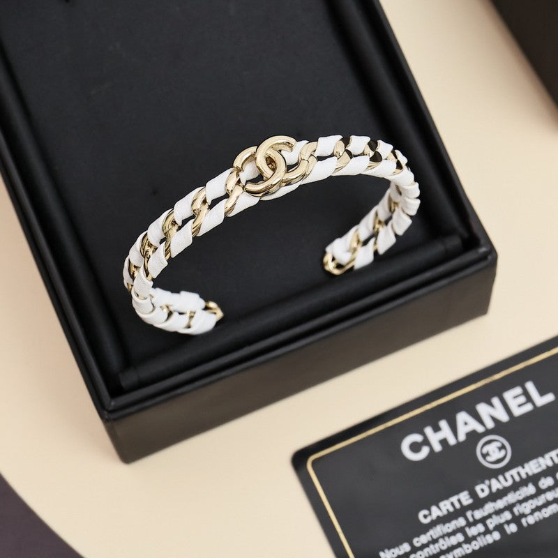CC 26C Black & White Leather Gold Bracelet