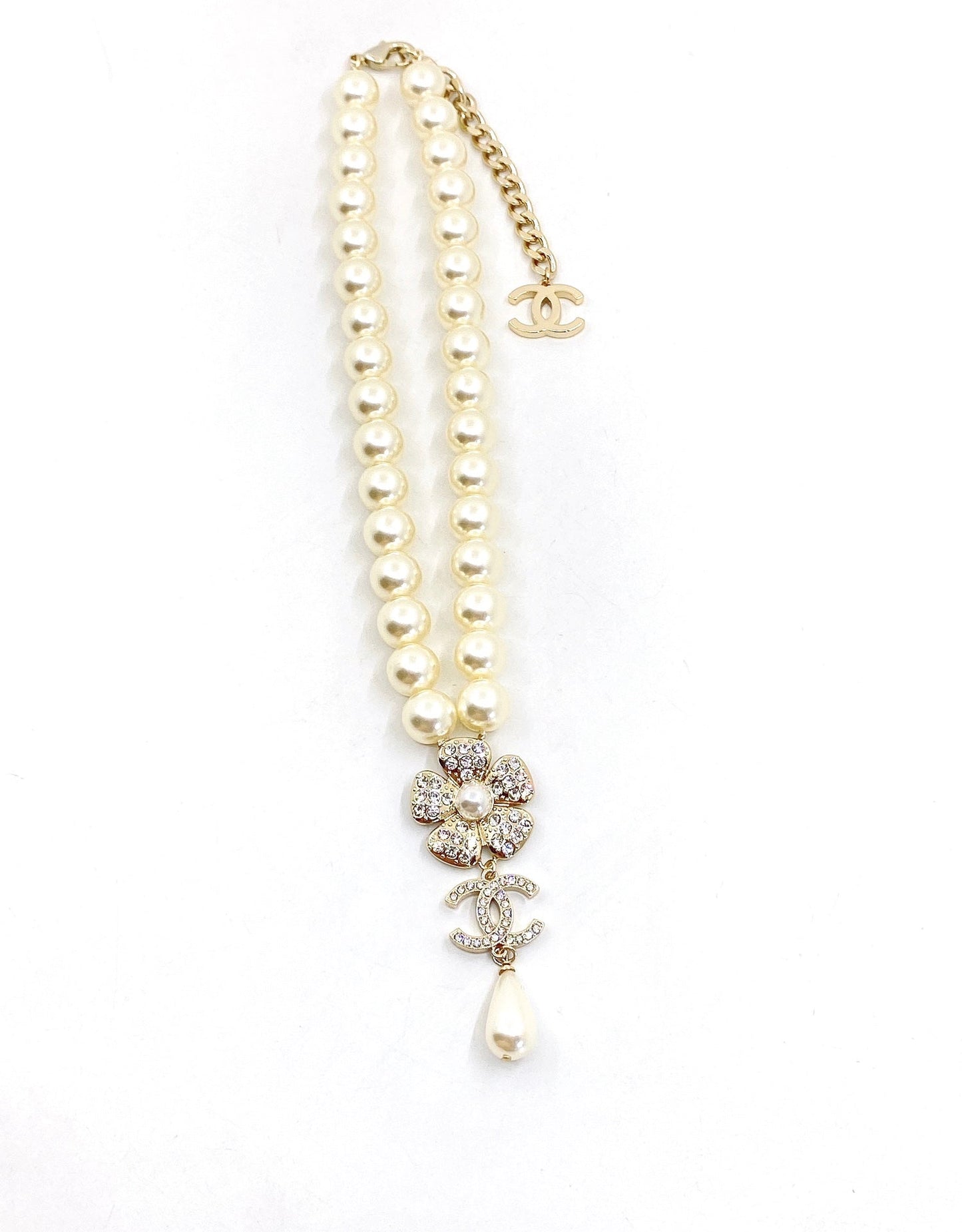 18K CC Pearls Chain Choker Necklace