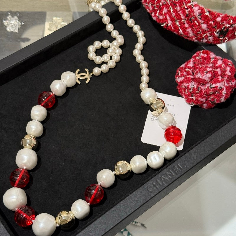 CC Red Crystal Pearl Necklace