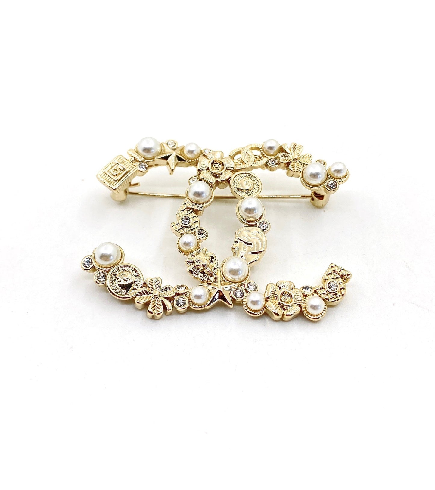 18K CC Pearls Brooch