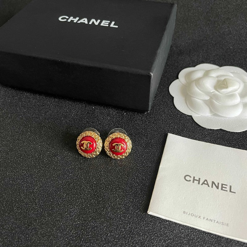 CC Vintage Red Gold Round Earrings