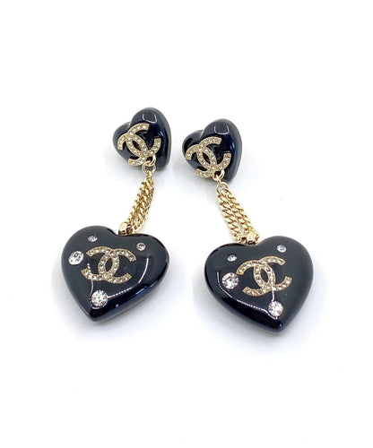 18K CC Heart Pendant Earrings