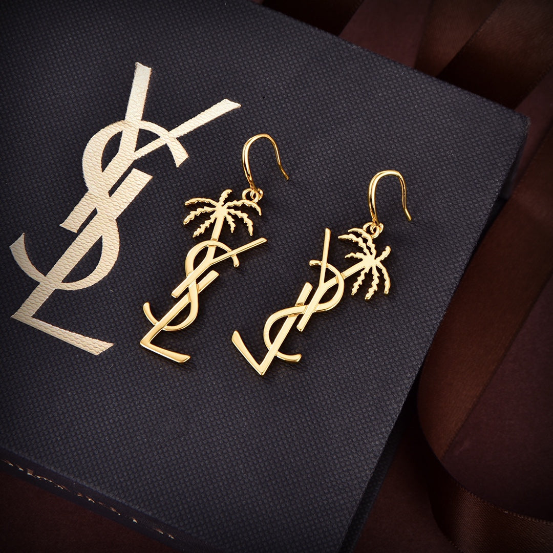 18K Sanit Monogram Palmier Statement Earrings