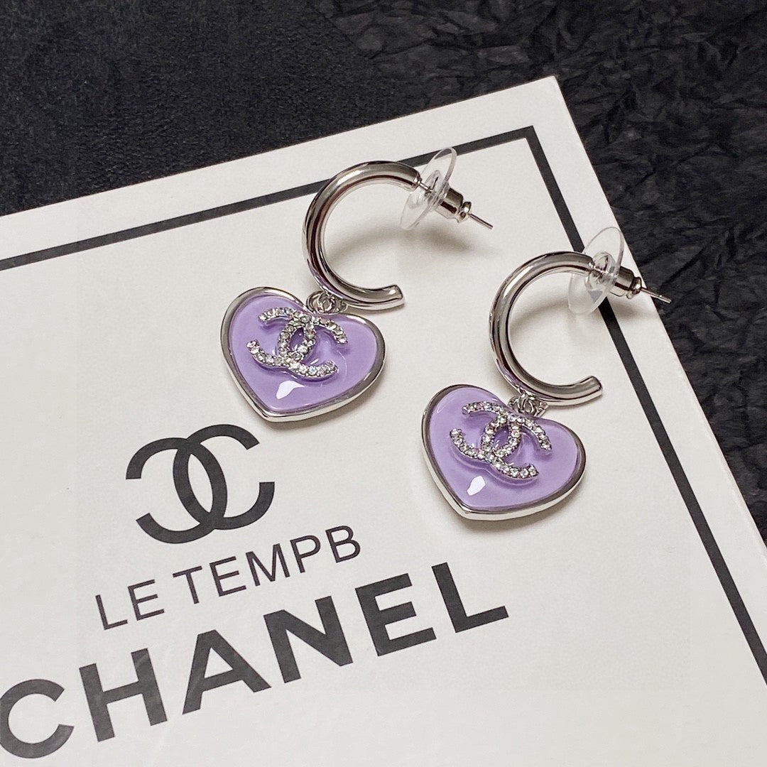 18K CC Purple Heart Earrings