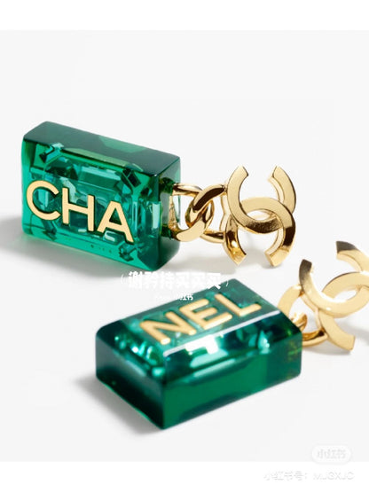 18k CC Green Perfume Bottle Earrings