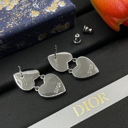 18K CD Double Heart Diamond Earrings