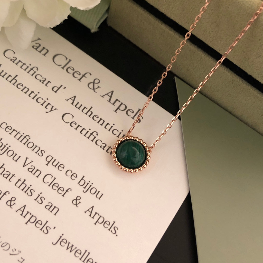 18K Perlée couleurs Malachite Necklace