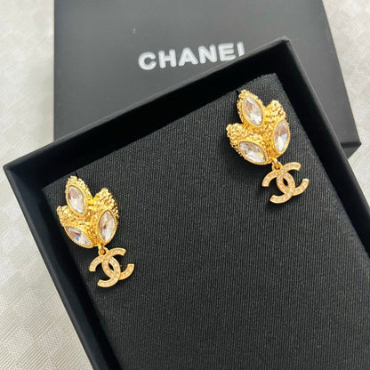 18K CC Crystal Flower Earrings