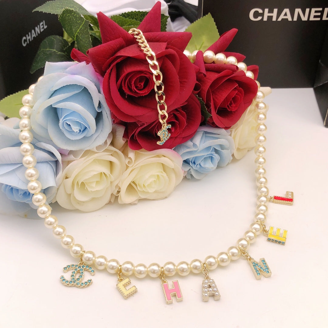 18K CC Script Pearls Necklace