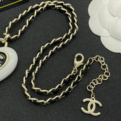 18K CC Black & White Heart Leather Necklace
