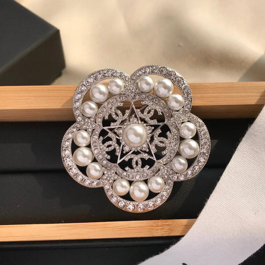 18K CHANEL Camellia Pearls Brooch