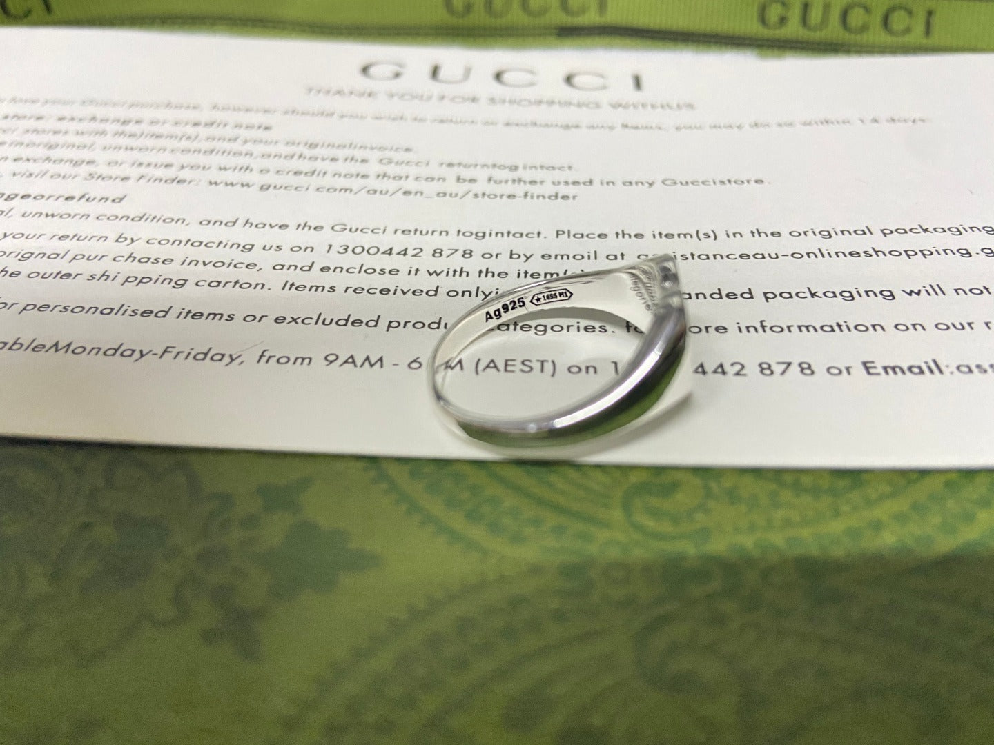 Bague double G entrelacée en forme de cœur en émail bleu