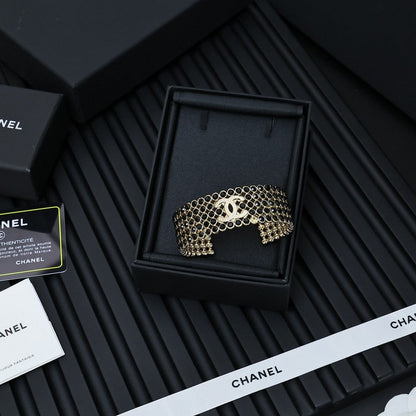 18K CC Black Crystal Wide Cuff Bracelet