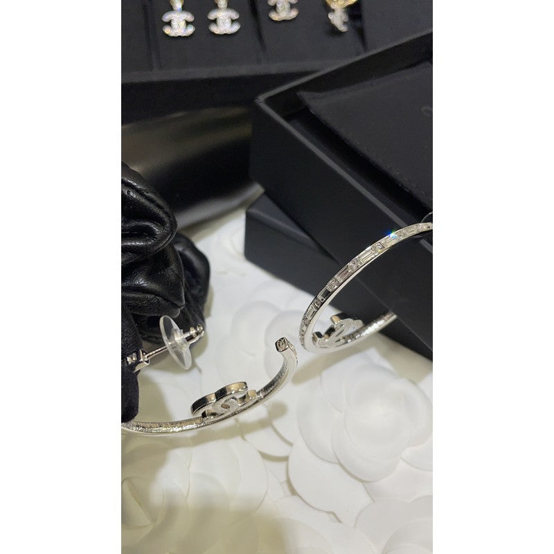 18K CC Hoop Diamond Earrings