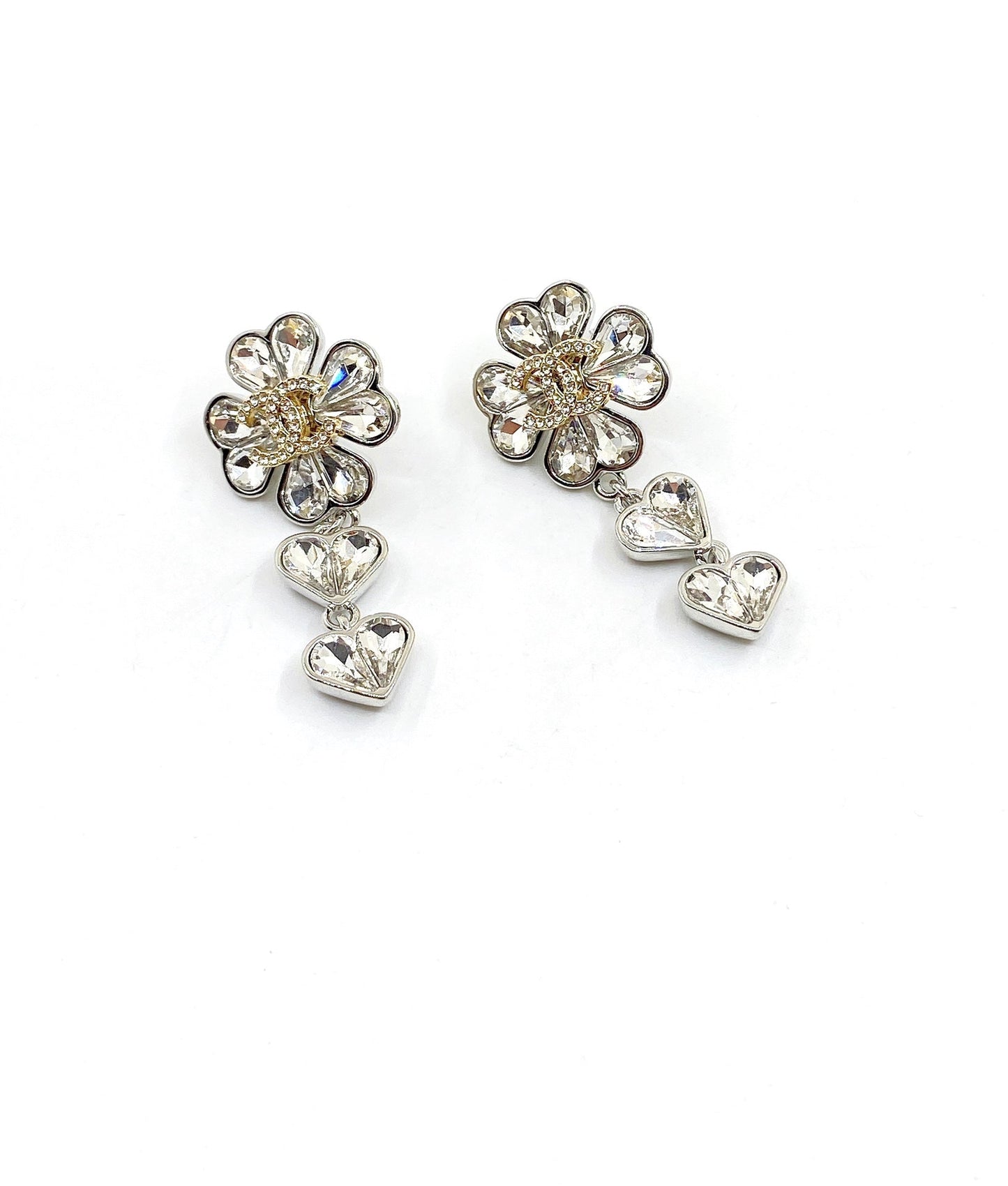 18K CC Crystal Flower Earrings