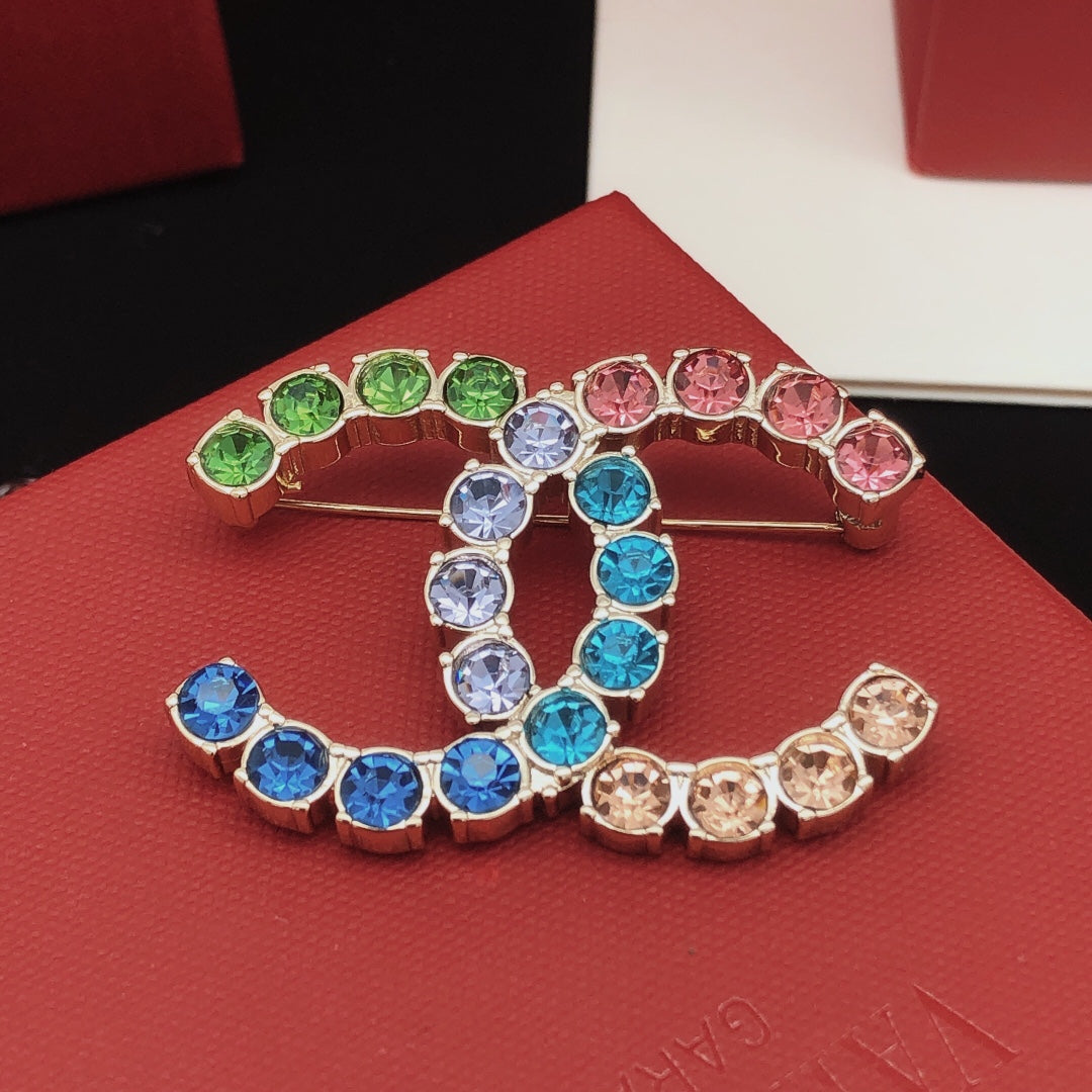 18K CC Color Crystals Brooch