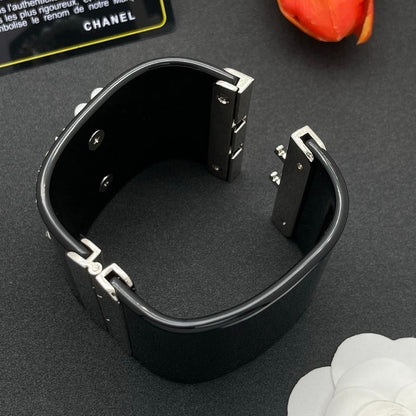 18K CC Pearl & Diamond Black Cuff Bracelet