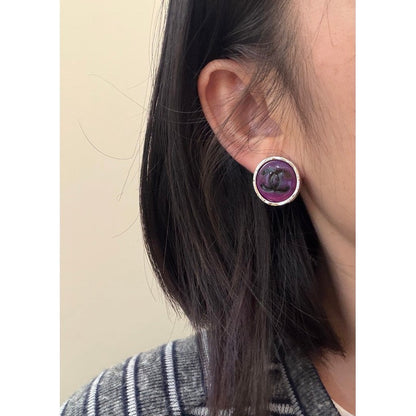 18K CC White & Purple Round Earrings