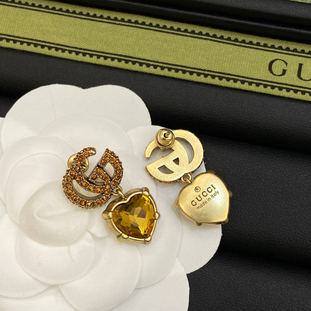 18K Double G Yellow Crystal Earrings