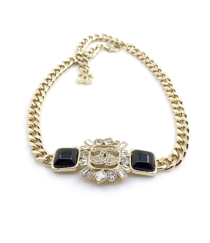 Collier chaîne avec cristaux noirs CC 18 carats