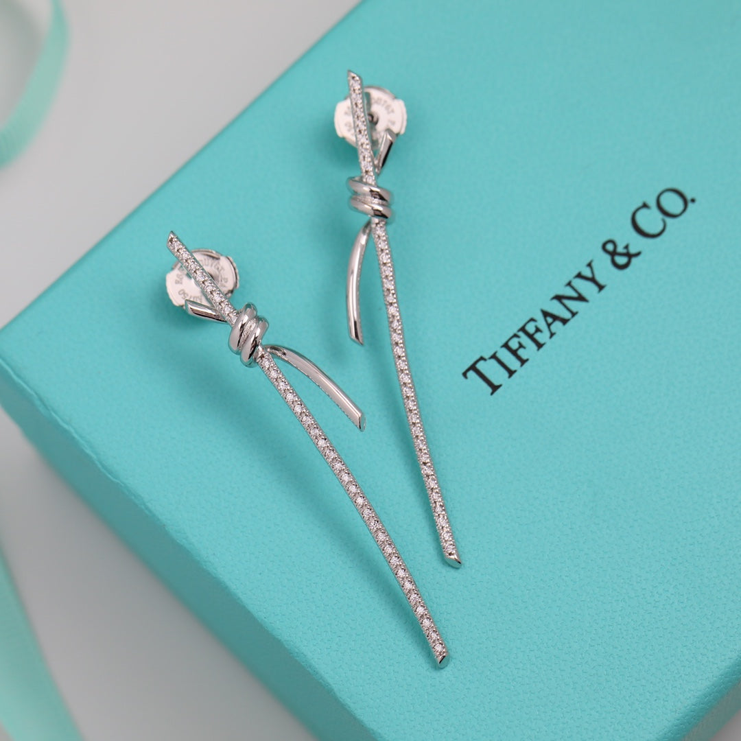 18K T Knot Drop Diamonds Earrings