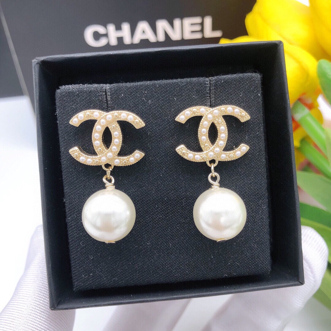 18K CC Pearl Drop Earrings