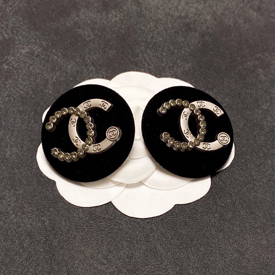 18K CC Black Resin Circle Earrings