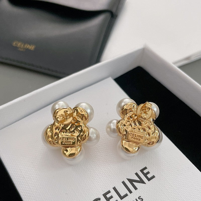 CE Pearls Gold Earrings